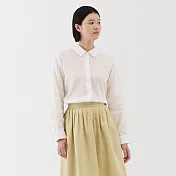 【MUJI 無印良品】女亞麻水洗標準領長袖襯衫 S 白色