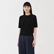 【MUJI 無印良品】女棉混強撚五分袖針織衫 M 黑色
