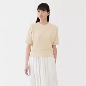 【MUJI 無印良品】女棉混強撚五分袖針織衫 M 象牙白