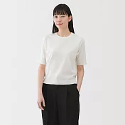 【MUJI 無印良品】女棉混強撚五分袖針織衫 M 柔白