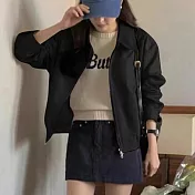 【MsMore】 短款工裝長袖風衣外套小個子休閒寬鬆翻領棒球服短版夾克# 124414 FREE 黑色