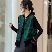 【初色】復古雙面穿無袖顯瘦馬甲背心女背心-黑綠色-10245(M-2XL可選) 2XL 黑綠色