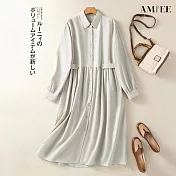 【AMIEE】寬鬆純色棉質長袖連衣裙洋裝(KDDY-9569) M 杏色