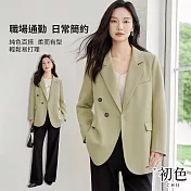 【初色】通勤純色西裝領一粒扣長袖西裝外套女外套-共3色-10323(M/L可選) M 綠色