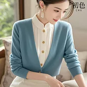 【初色】慵懶風假兩件氣質針織毛衣針織衫上衣女上衣-共3色-38900(F可選) F 藍色