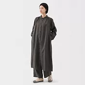 【MUJI 無印良品】女亞麻水洗長袖襯衫式洋裝 M 墨灰