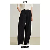 ltyp旅途原品「星空」100%羊毛雙色花紗拖地褲文藝休閒彎刀長褲女 M L L 石礫黑