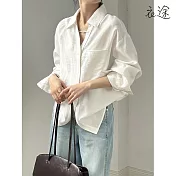 【衣途】休閒簡約亞麻天絲棉襯衫(KDTY-B209) M 白色