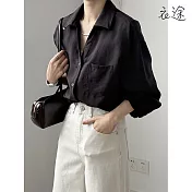 【衣途】休閒簡約亞麻天絲棉襯衫(KDTY-B209) M 黑色