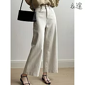 【衣途】休閒無印風顯瘦九分闊腿褲(KDPY-B591) XL 米白