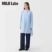 【MUJI 無印良品】MUJI Labo女蠶絲混長版衫 L 淡藍直紋