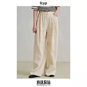 ltyp旅途原品 重磅100%亞麻直筒寬鬆及地褲 極簡鬆弛休閒褲女春季 M L M 杏仁米