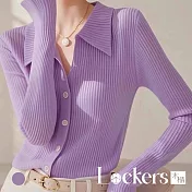 【Lockers 木櫃】韓系翻領長袖針織衫 L114030302 M 紫色