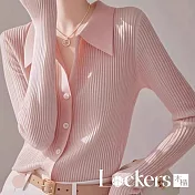 【Lockers 木櫃】韓系翻領長袖針織衫 L114030302 M 粉色