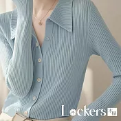 【Lockers 木櫃】韓系翻領長袖針織衫 L114030302 M 藍色