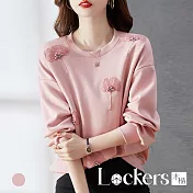 【Lockers 木櫃】春夏刺繡長袖上衣 L114030303 M 粉色