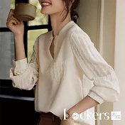 【Lockers 木櫃】肌理感長袖T恤上衣 L114030306 XL 白色