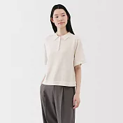 【MUJI 無印良品】女薄針織五分袖POLO衫 XL 柔白