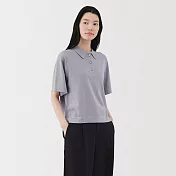 【MUJI 無印良品】女薄針織五分袖POLO衫 M 薰衣草紫