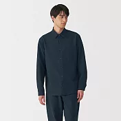 【MUJI 無印良品】男透氣彈性泡泡紗長袖襯衫 S 暗藍