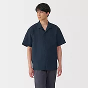【MUJI 無印良品】男透氣彈性泡泡紗開領短袖襯衫 S 暗藍