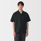 【MUJI 無印良品】男透氣彈性泡泡紗開領短袖襯衫 S 黑色