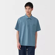 【MUJI 無印良品】男透氣短袖布帛POLO衫 S 煙燻藍