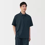 【MUJI 無印良品】男透氣短袖布帛POLO衫 S 暗藍
