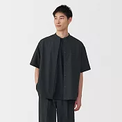【MUJI 無印良品】男透氣立領短袖襯衫 S 黑色