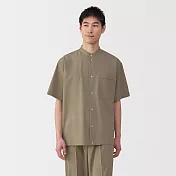 【MUJI 無印良品】男透氣立領短袖襯衫 S 灰棕