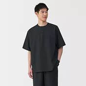 【MUJI 無印良品】男透氣亨利領短袖布帛T恤 S 黑色