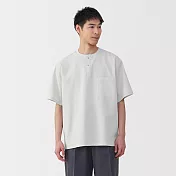 【MUJI 無印良品】男透氣亨利領短袖布帛T恤 S 淺灰