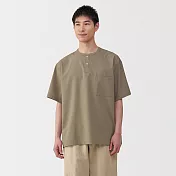 【MUJI 無印良品】男透氣亨利領短袖布帛T恤 S 灰棕