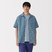 【MUJI 無印良品】男馬杜拉斯格紋開領短袖襯衫 S 綠格紋
