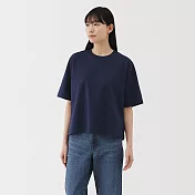 【MUJI 無印良品】女涼感圓領寬版短袖T恤 S 深藍