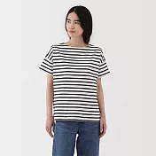 【MUJI 無印良品】女條紋船領短袖Ｔ恤 S 深藍橫紋