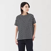 【MUJI 無印良品】女條紋船領短袖Ｔ恤 S 深藍紋樣