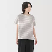 【MUJI 無印良品】女條紋船領短袖Ｔ恤 S 米黃紋樣