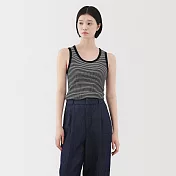 【MUJI 無印良品】女彈性螺紋坦克背心 L 黑橫紋
