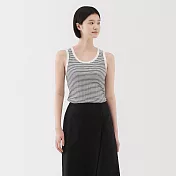 【MUJI 無印良品】女彈性螺紋坦克背心 S 白橫紋