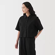 【MUJI 無印良品】女大麻混斜紋織短袖襯衫 S 黑色