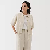 【MUJI 無印良品】女大麻混斜紋織短袖襯衫 S 象牙白
