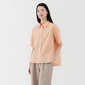 【MUJI 無印良品】女涼感標準領短袖襯衫 S 淺橘直紋