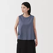 【MUJI 無印良品】女大麻混棉無袖套衫 S 煙燻藍