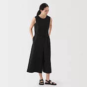 【MUJI 無印良品】女大麻混斜紋織連身褲 S 黑色