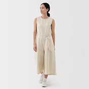 【MUJI 無印良品】女大麻混斜紋織連身褲 L 象牙白