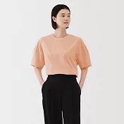 【MUJI 無印良品】女涼感短袖套衫 S 淺橘直紋