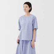 【MUJI 無印良品】女涼感短袖套衫 S 淡藍直紋