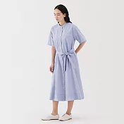 【MUJI 無印良品】女涼感短袖襯衫洋裝 S 淡藍直紋