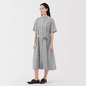 【MUJI 無印良品】女涼感短袖襯衫洋裝 S 灰直紋